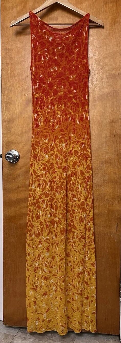 Vintage 1998 Vivienne Tam Runway Sheer Mesh Flame Print Maxi Dress 90s Sz 2 M